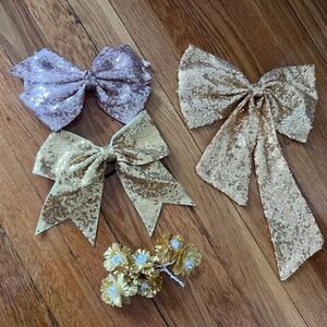 Sequin Hair Bows and Floral Hair Clip Set
